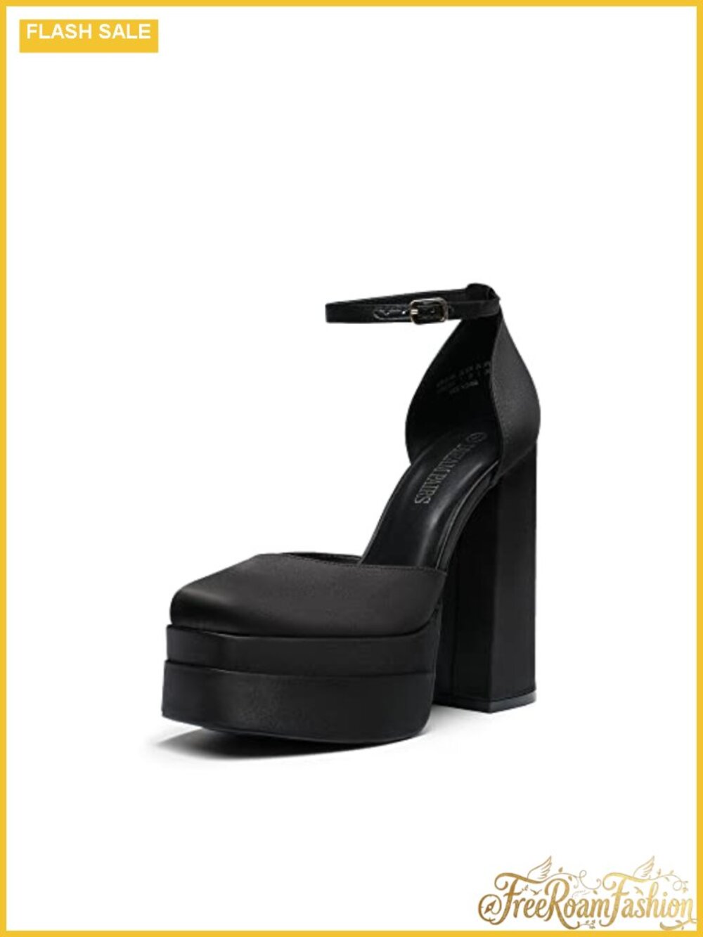 Women's Platform Closed Toe Heels Square Toe Ankle Strap Satin Pumps